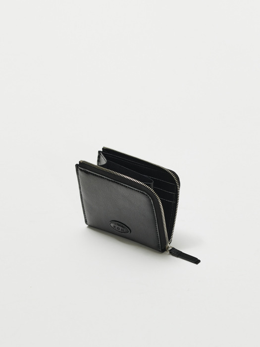 Oval button wallet Wrinkled black