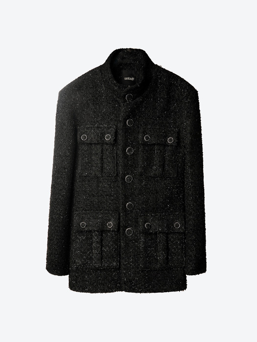 Lame Boucle Tweed Field Jacket(Black)_UTO-FB48