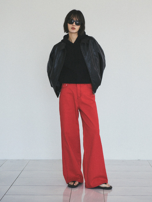 Minimal Wide Pigment Washed Pants_CTD407(Red)