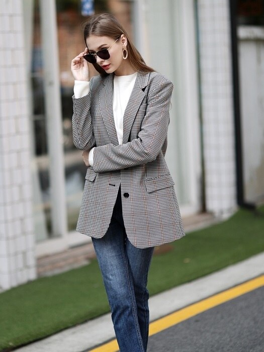 TWO-BUTTON CHECK JACKET BEIGE