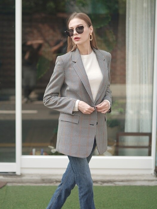TWO-BUTTON CHECK JACKET BEIGE