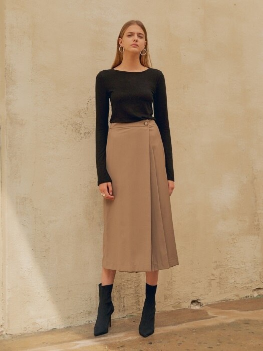 18FW PLEATED WRAP SKIRT BROWN
