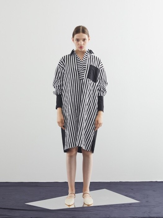 MILA LONG SHIRTS ONE-PIECE_WHITE STRIPE