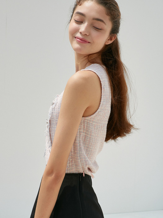 AMR1074 candy tweed sleeveless top (pink)