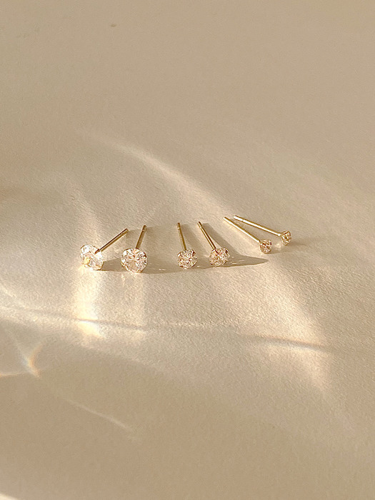 14k gold 원형 큐빅 귀걸이 - 2, 3, 4mm