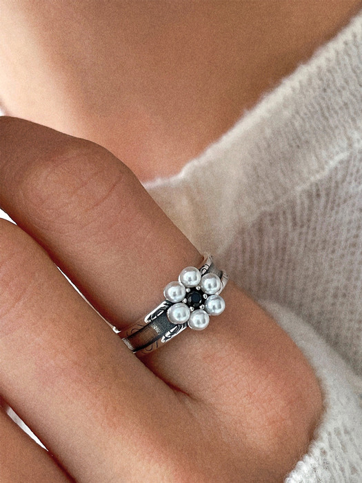 silver925 flower pearl ring