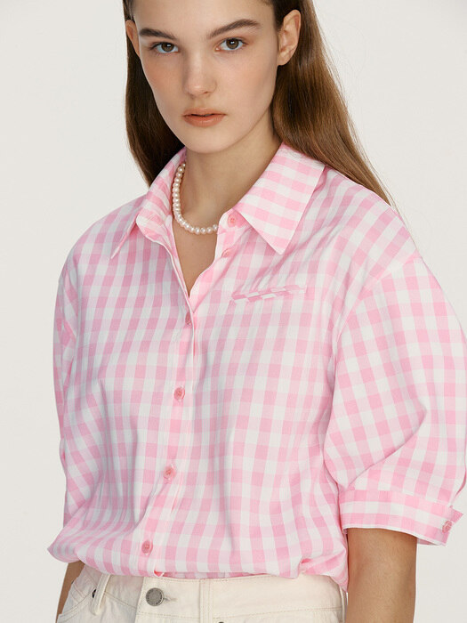 KAHALA Puff short sleeve shirt (Pink check)