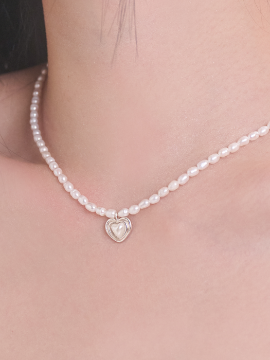 [SILVER] FRAME HEART PEARL P PEARL NECKLACE