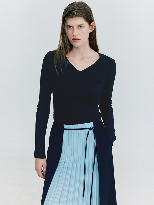 Coloration Pleats Skirt_Navy