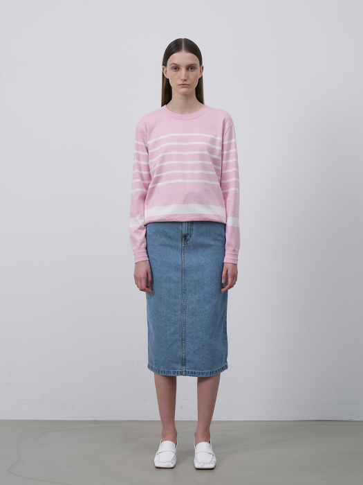 Plain Stripe Cotton Knit -Pink