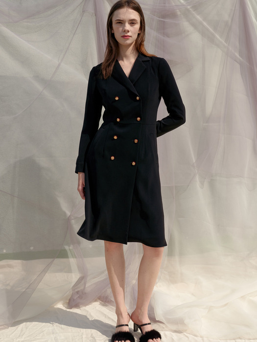 Double Button Trench Style Dress_Black