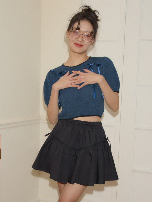 Ribbon Shirring Mini Skirt_ 2 Colors