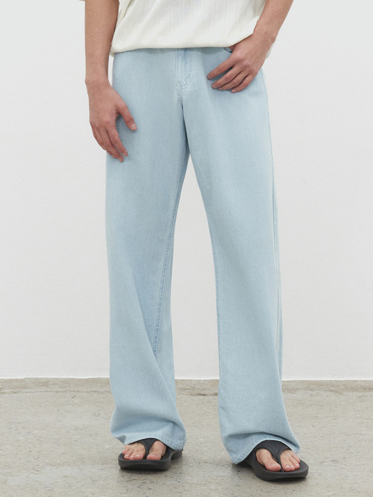 [린넨라이크데님]Linen Like Mid Rise Wide Jeans DCPT039LightBlue