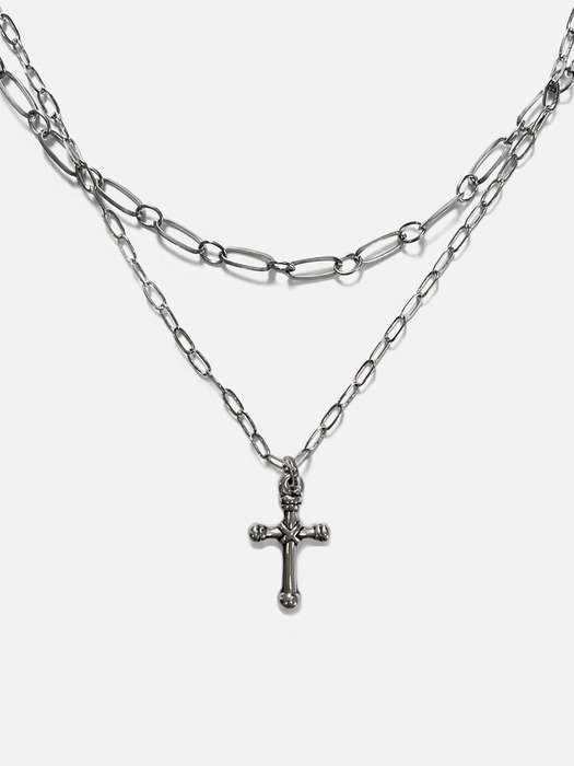 [Surgical_2 SET] Cross & Oval Chain Necklace