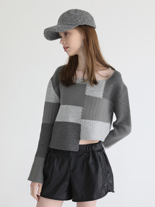 Color block knit [Grey] 