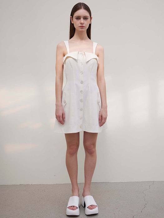Lucia Stretch Linen Mini Dress (Ivory)