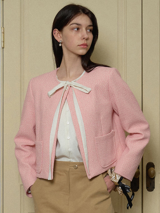 Aura one button tweed jacket - pink