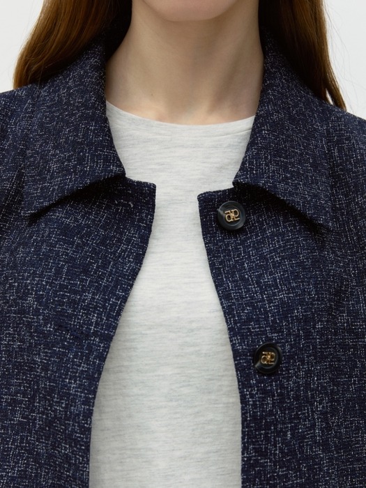 collar tweed half jacket - navy check