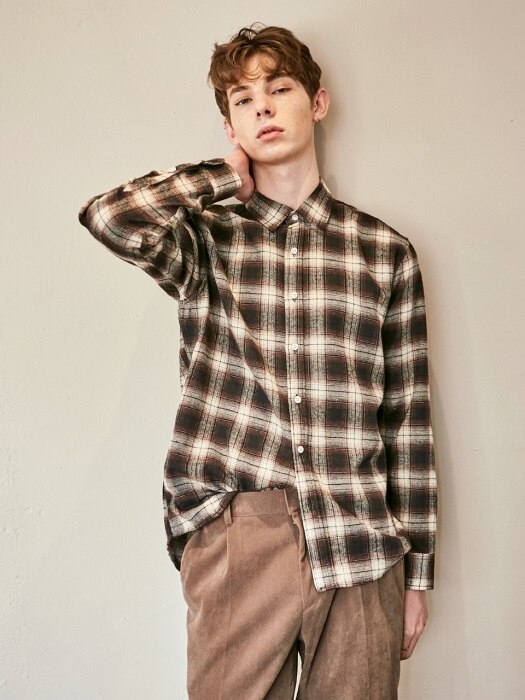 GLEN CHECK OVER FIT SHIRT_BROWN