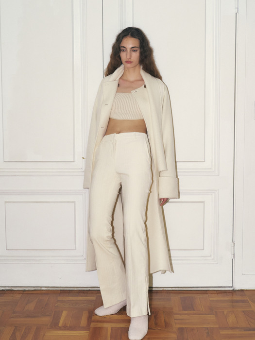 BOOTCUT TROUSERS WITH BUTTON DETAIL, IVORY