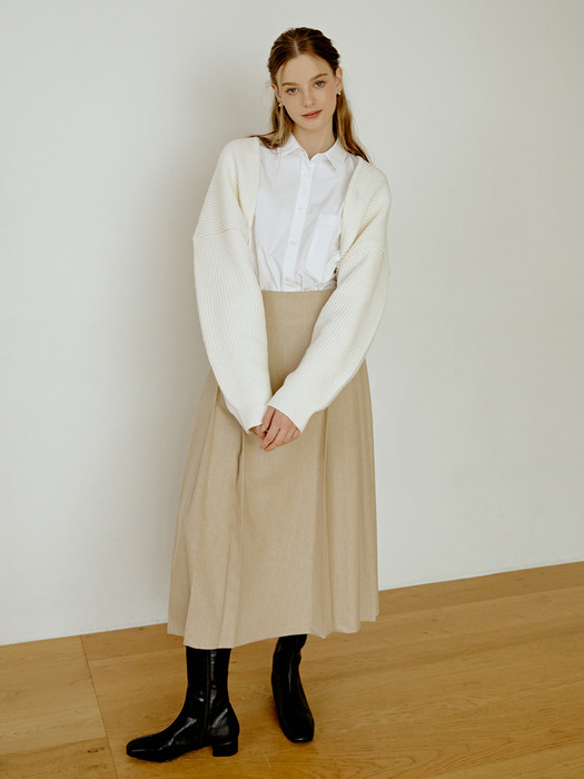Flat wool pleats skirt (beige)