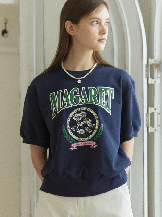 Margaret Artwork Half Sleeve Sweatshirt - Navy