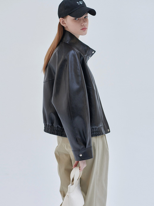 24SN leather casual blouson jacket [BK]