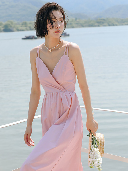 LS_Pink slim lap simple dress