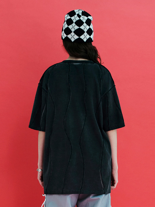 DYED WAVE OVERLOCK T SHIRT / CHARCOAL