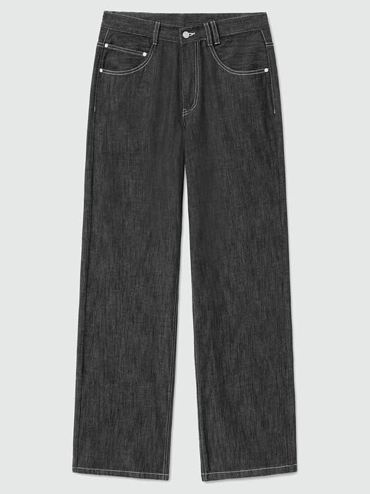 [린넨라이크데님]Linen Like Mid Rise Wide Jeans DCPT039RawBlack