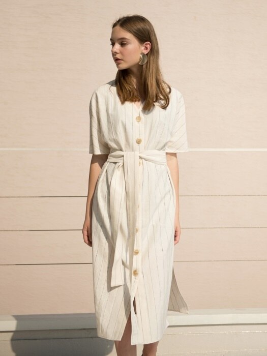 17RESORT V-NECK BUTTON ROBE DRESS_2COLOR