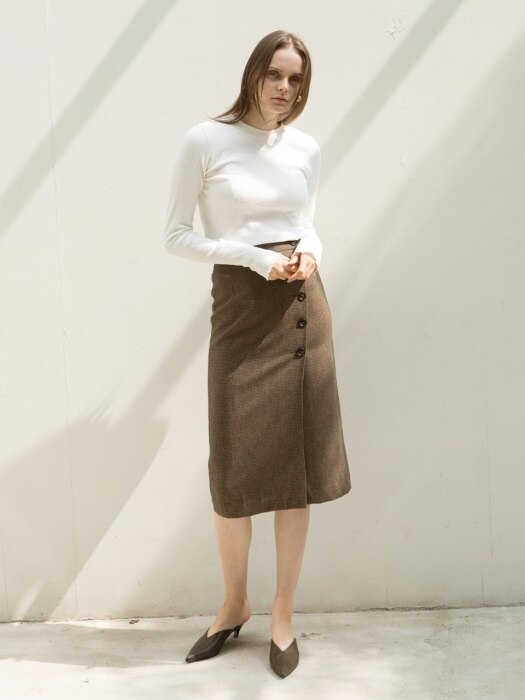 17FW HOUND CHECK BUTTON SKIRT BROWN