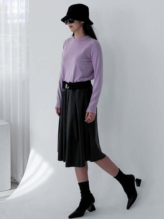  레더+니트  믹스원피스--멜란지퍼플  leather knit mixed dress