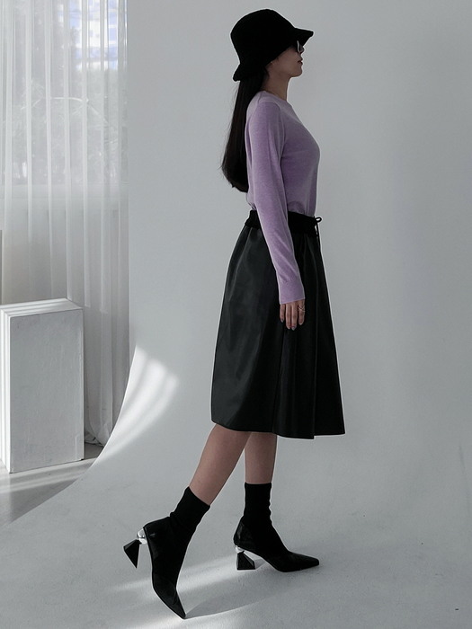  레더+니트  믹스원피스--멜란지퍼플  leather knit mixed dress