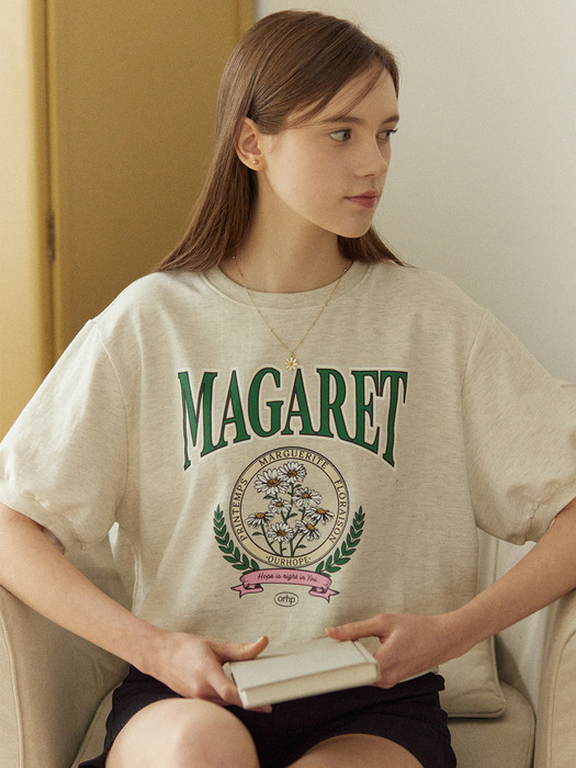 Margaret Artwork Half Sleeve Sweatshirt - Oatmeal