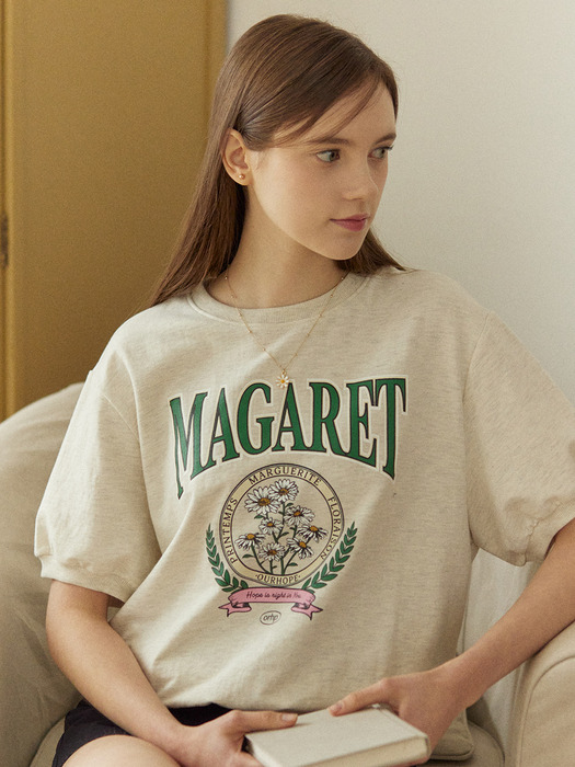 Margaret Artwork Half Sleeve Sweatshirt - Oatmeal