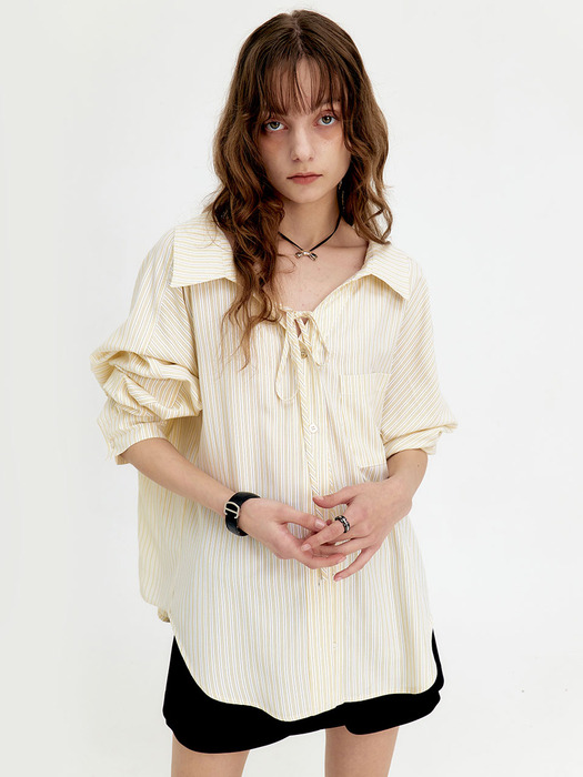 24 Summer_ Yellow Stripe String Oversized Shirt