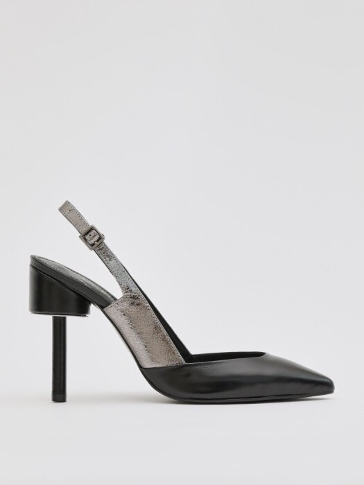 PICCASO 100 SLING BACK HEEL IN BLACK AND DARK SILVER LEATHER