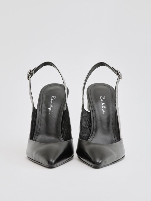 PICCASO 100 SLING BACK HEEL IN BLACK AND DARK SILVER LEATHER