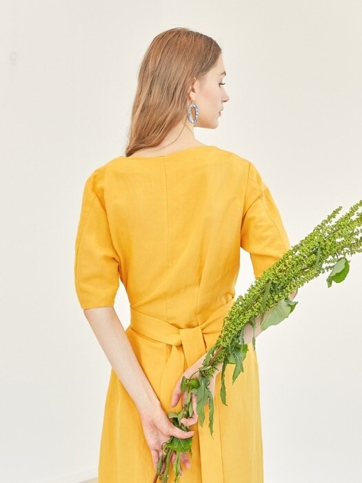 Unbalance linen dress - Yellow