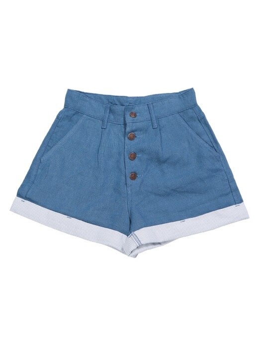 ROLL-UP LINEN HALF PANTS [BLUE]