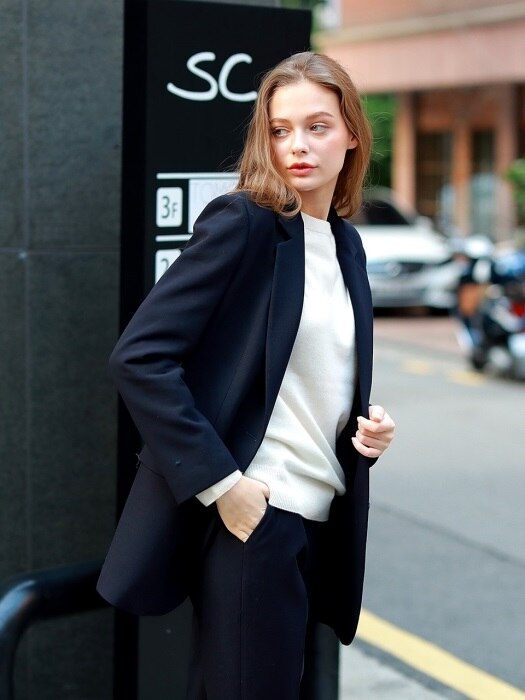 TWO-BUTTON SOLID JACKET NAVY