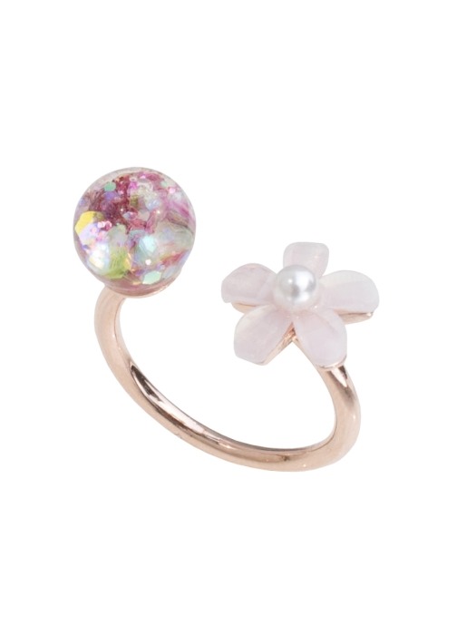 Pink Flower in Snowball Ring