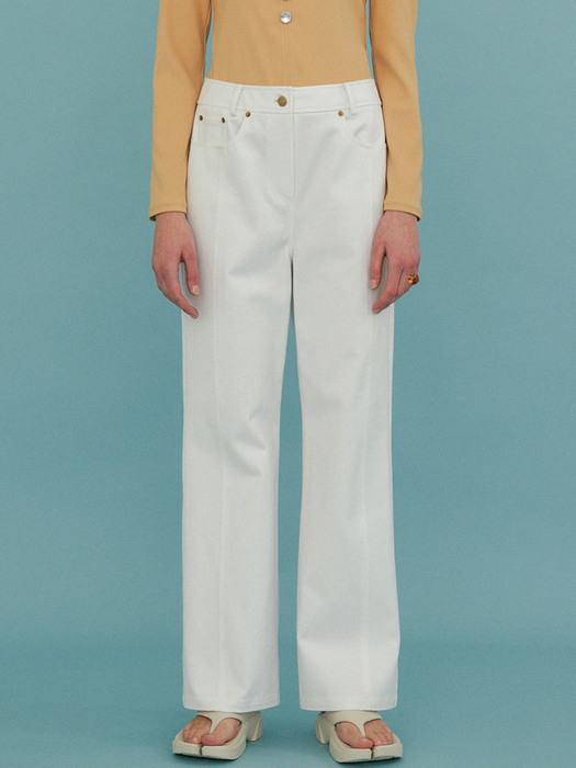 coated pants_glossy white