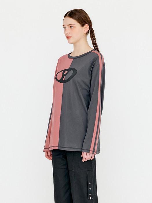 COLOR BLOCK GRAPHIC T-SHIRT - PINK + GRAY