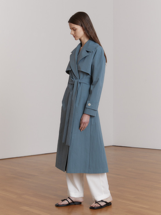 NATALIA Slim-Fit Belted Twill Trench Coat_Turquoise Green