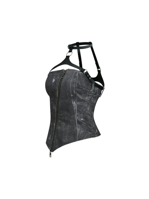 SCRATCH LEATHER PRINTED BUSTIER atb1094w(BLACK)
