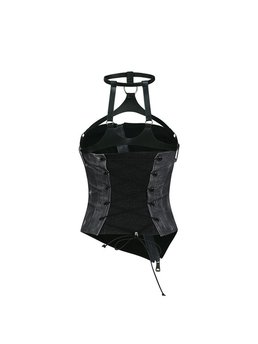 SCRATCH LEATHER PRINTED BUSTIER atb1094w(BLACK)