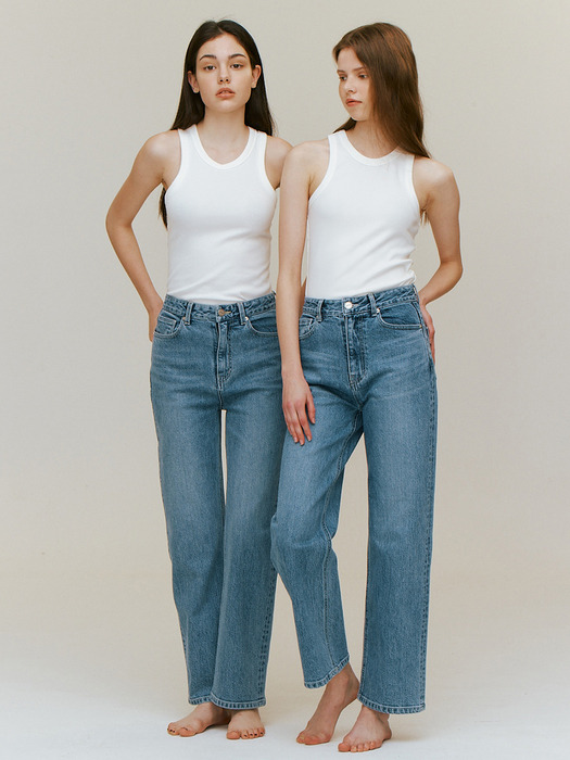 Stripe Loose Fit T-shirt + High-rise Semiwide Jeans SET