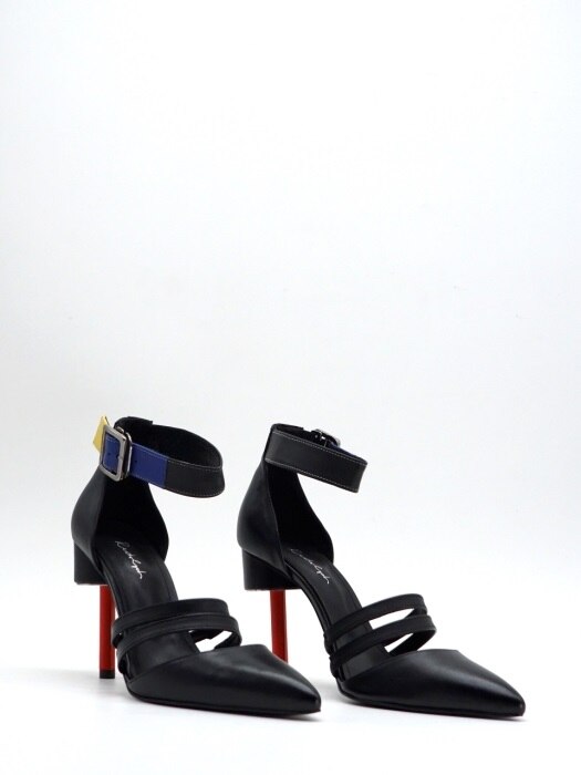 100 HIGH HEEL STRAP SHOES IN THREE PRIMARY COLORS AND BLACK LEATHER
